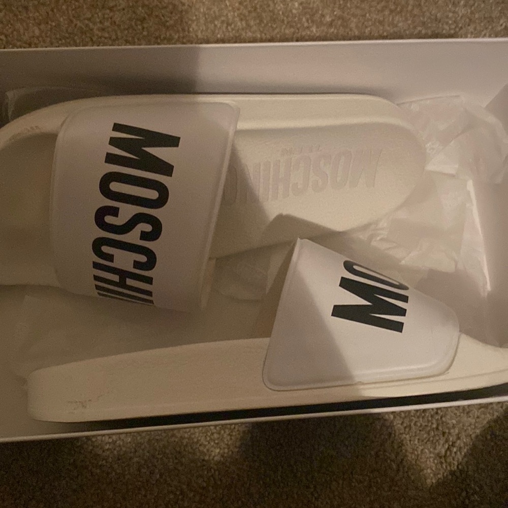Moschino White Slide Sandals